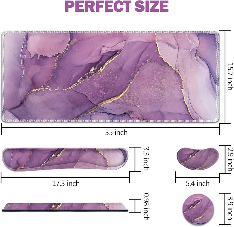 AIMSA Large Gaming Mouse Pad Set, Keyboard Wrist Rest Support Mouse Pad, Ergonomic Memory Foam Multifunctional Extended Desk Mat 35x15.7in Anti-Slip Rubber Base for Office Home, Purple Marble - Image 5